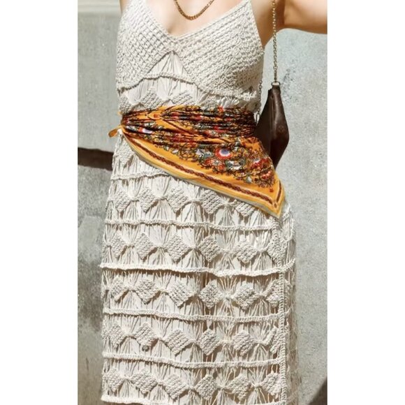 SAACHI Diamond Crochet Knit Cover Up Dress in Ivory Size Small - Picture 13 of 13